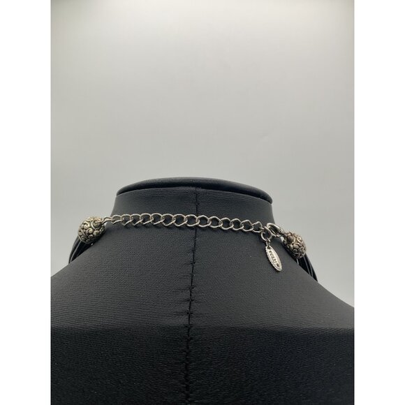 VCLM Black Multi-Strand Necklace With Silver Scrollwork Pendant & Lobster Clasp - Picture 4 of 5